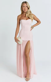 Jocelyn Maxi Dress - Strapless Ruched Fit And Flare Dress in Pink