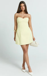 Helena Mini Dress - Strapless A Line Dress in Lemon