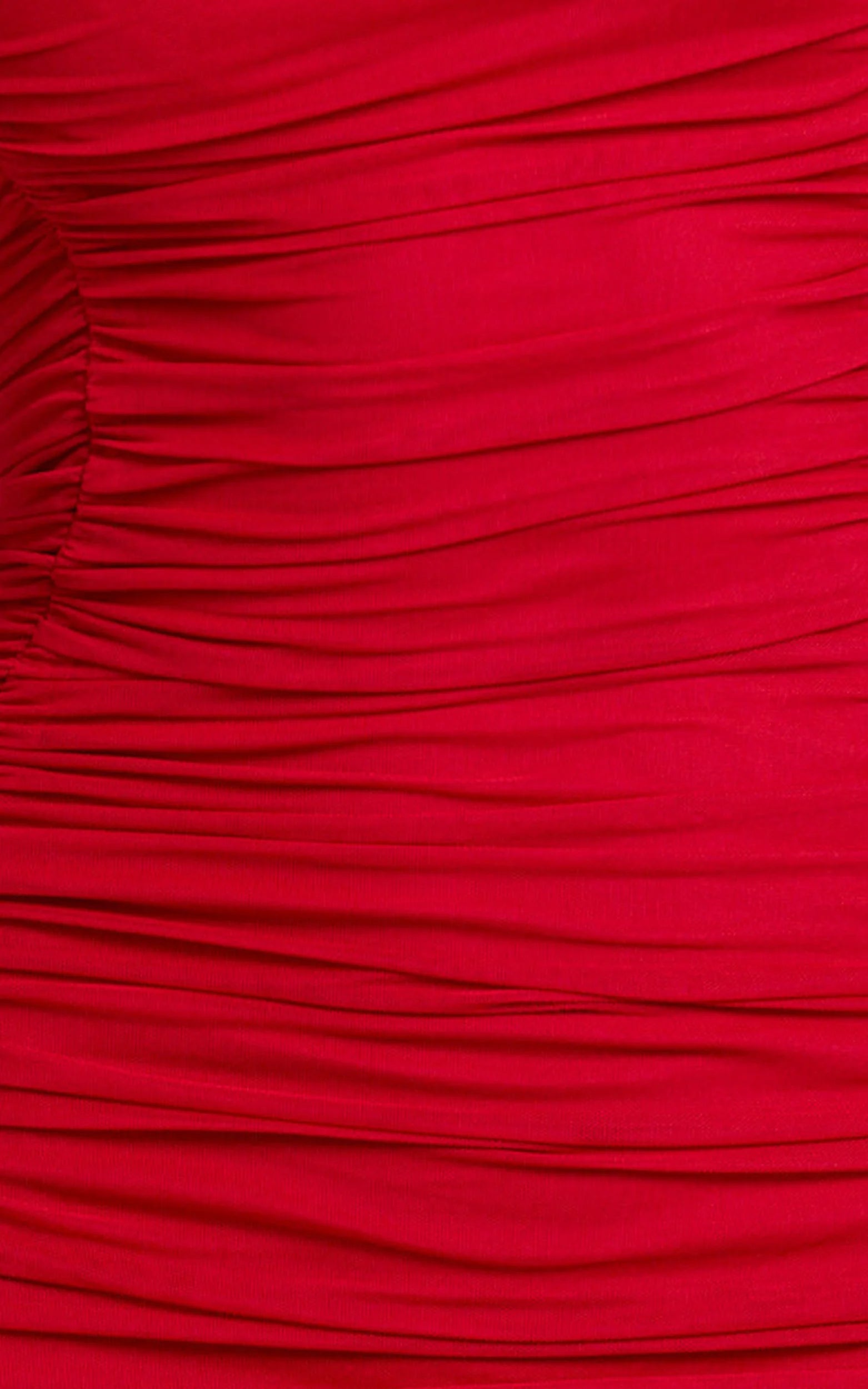 Cardi Maxi Dress - Ruched Mesh High Leg Split Dress in Red