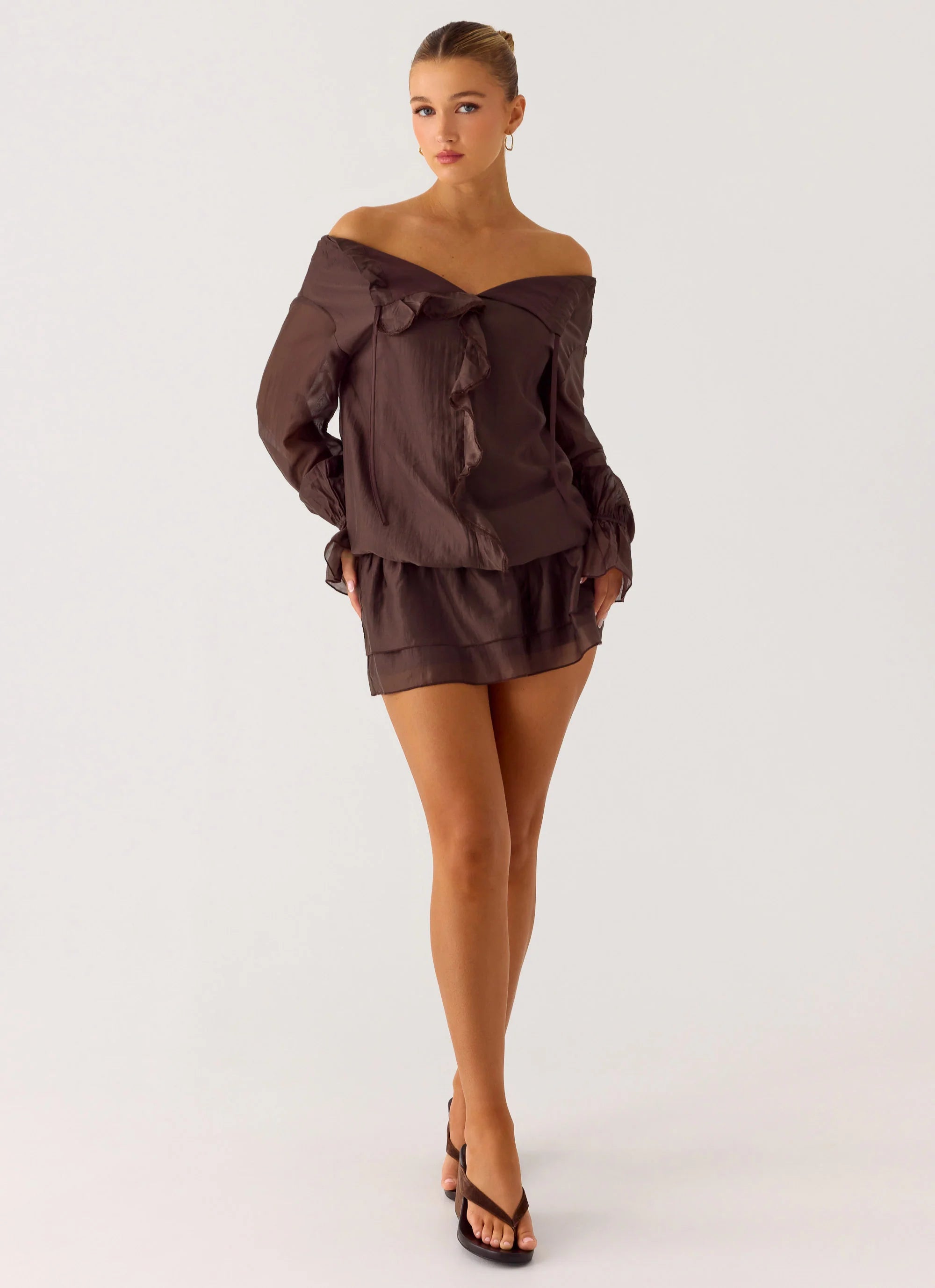 Elris Drop Waist Mini Dress - Cool Chocolate