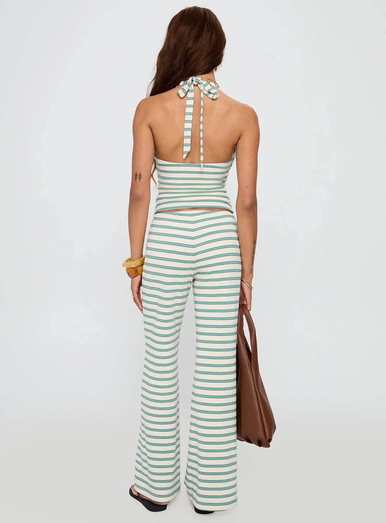 Anora Halter Wide Leg Set Blue / White Stripe