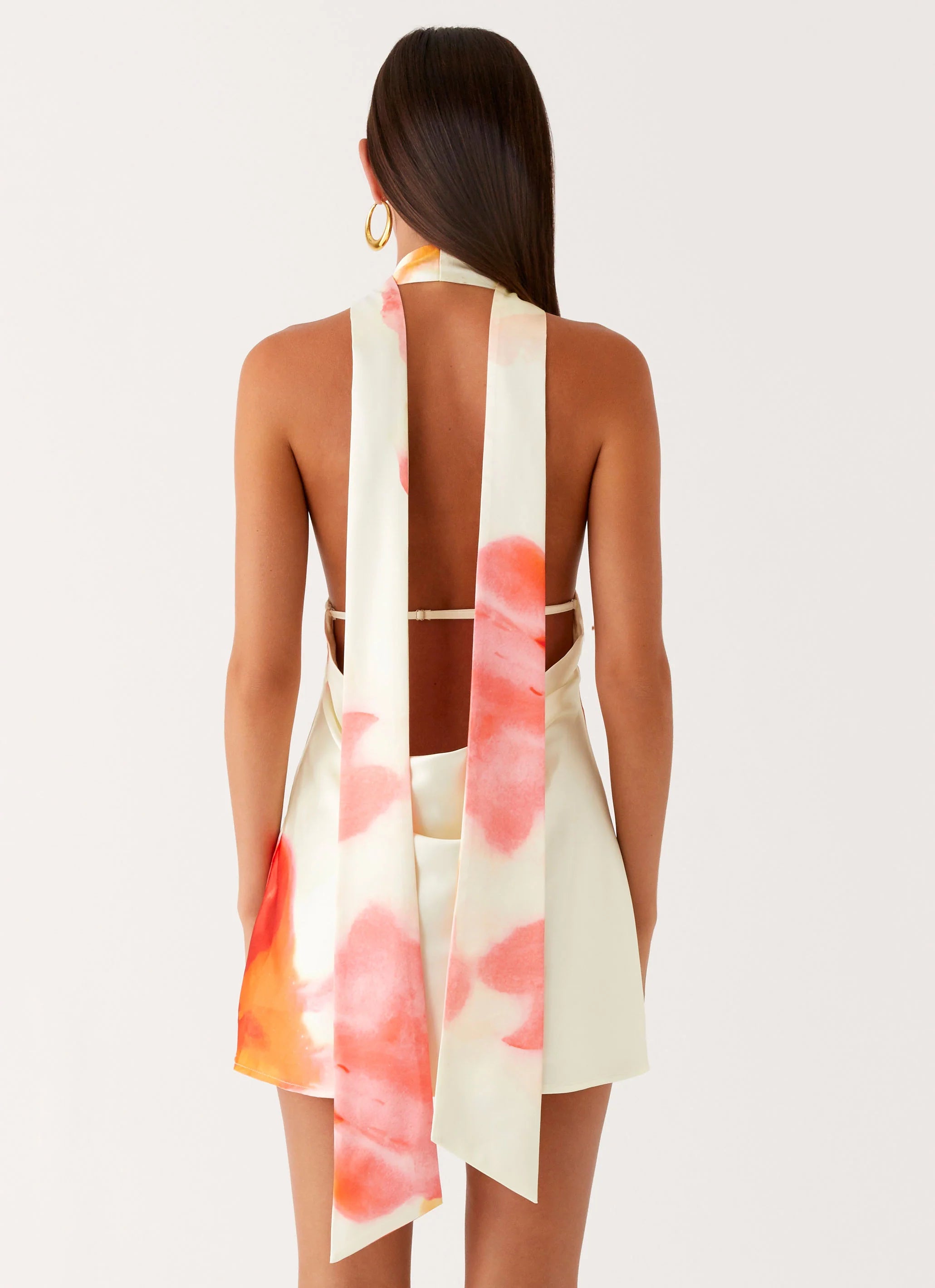 Alicia Satin Halter Mini Dress - Mimosa Blossom