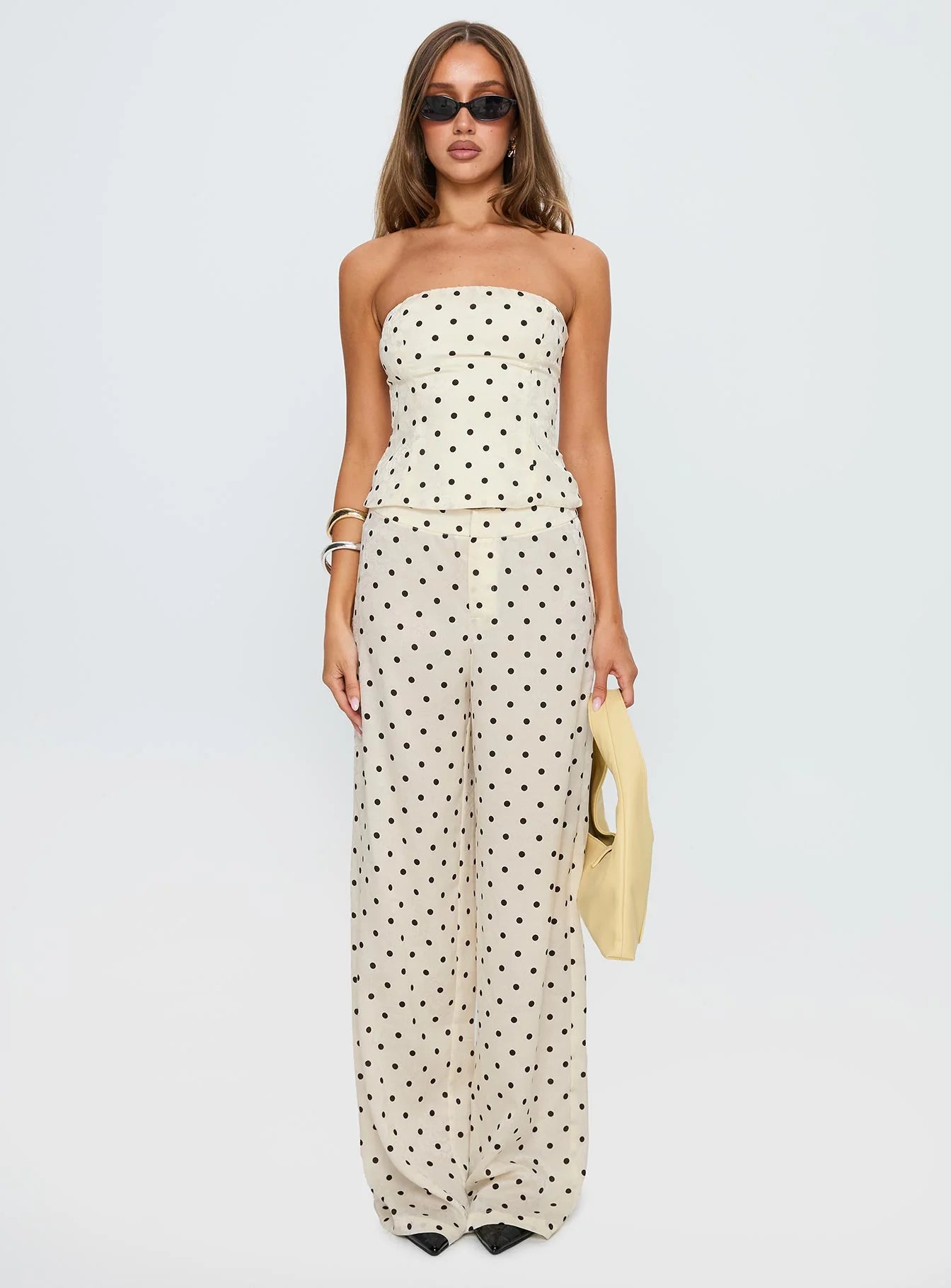 Powdered Sugar Strapless Set Cream Polka